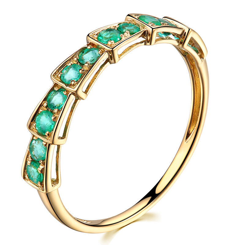 0.45ct Genuine Emerald Round Cut Band in 10k Solid Yellow Gold