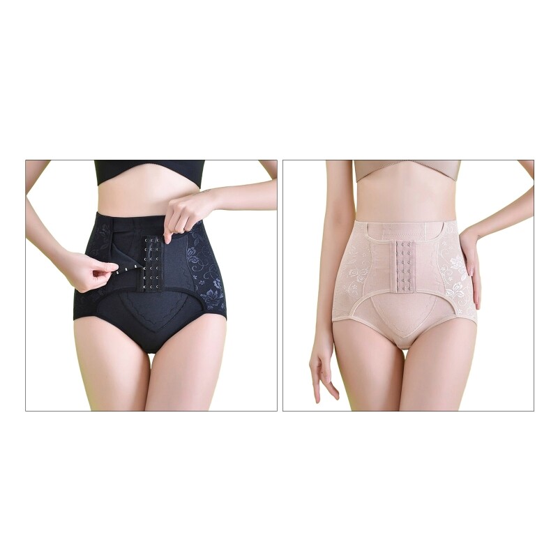 High Waist Tummy Control Panties with Hook Front & Floral Butt Lift Design