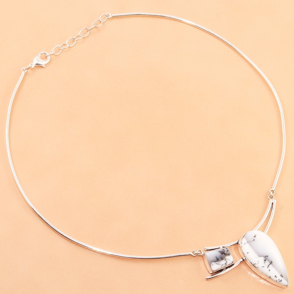 Necklace Dendritic Opal Gemstone Handmade Ethnic Jewelry 16''