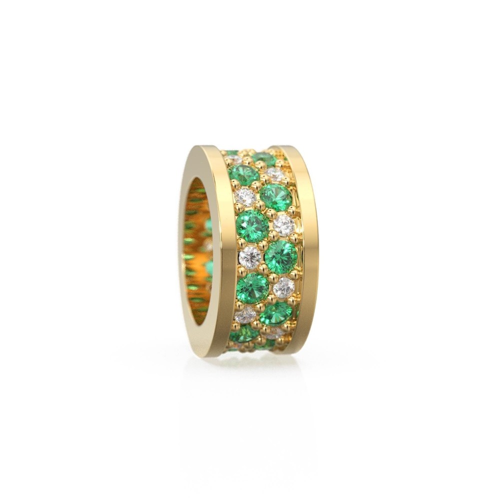 14k Gold Diamond Emerald Bead Spacer Rondelle Natural Green Gemstone Finding