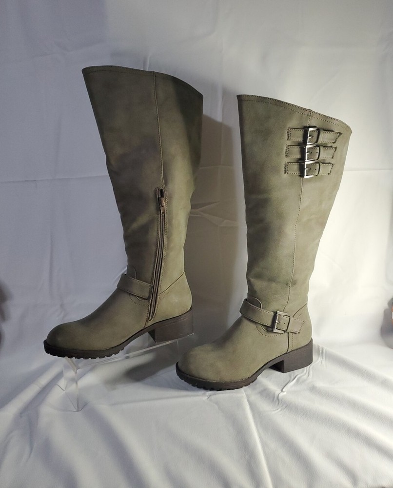 NEW Madden Girl Mollie Riding Tall Boots Stone Sz 6.5M Buckle Accents Round Toe