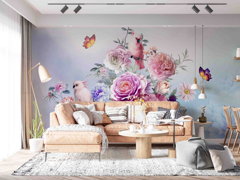 3D Colorful Floral Bird Parrot Wall Murals Wallpaper Murals Wall Sticker
