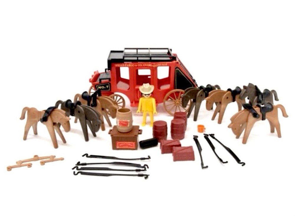 1964 Vintage Playmobil Wells Fargo Stagecoach, Horses, People, & Accessories