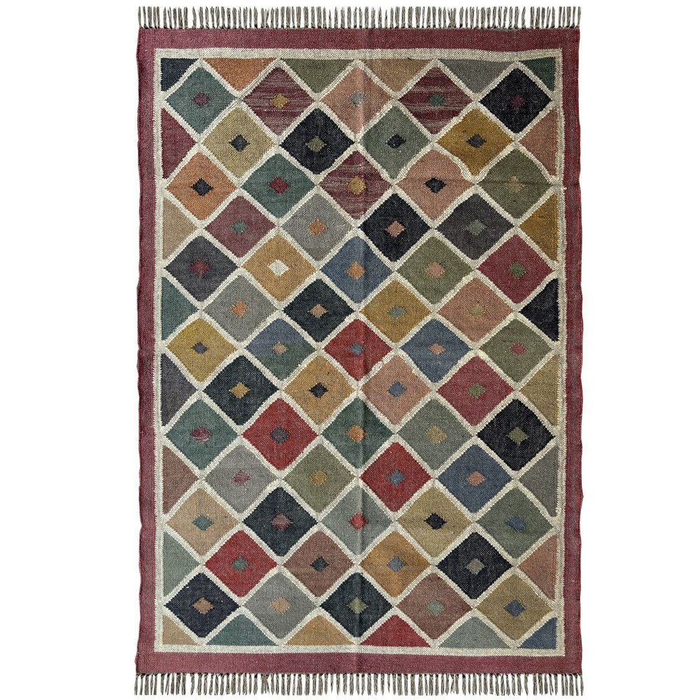 Washable Kilim Rug Carpet 4x6 Handmade Wool Jute Living Room
