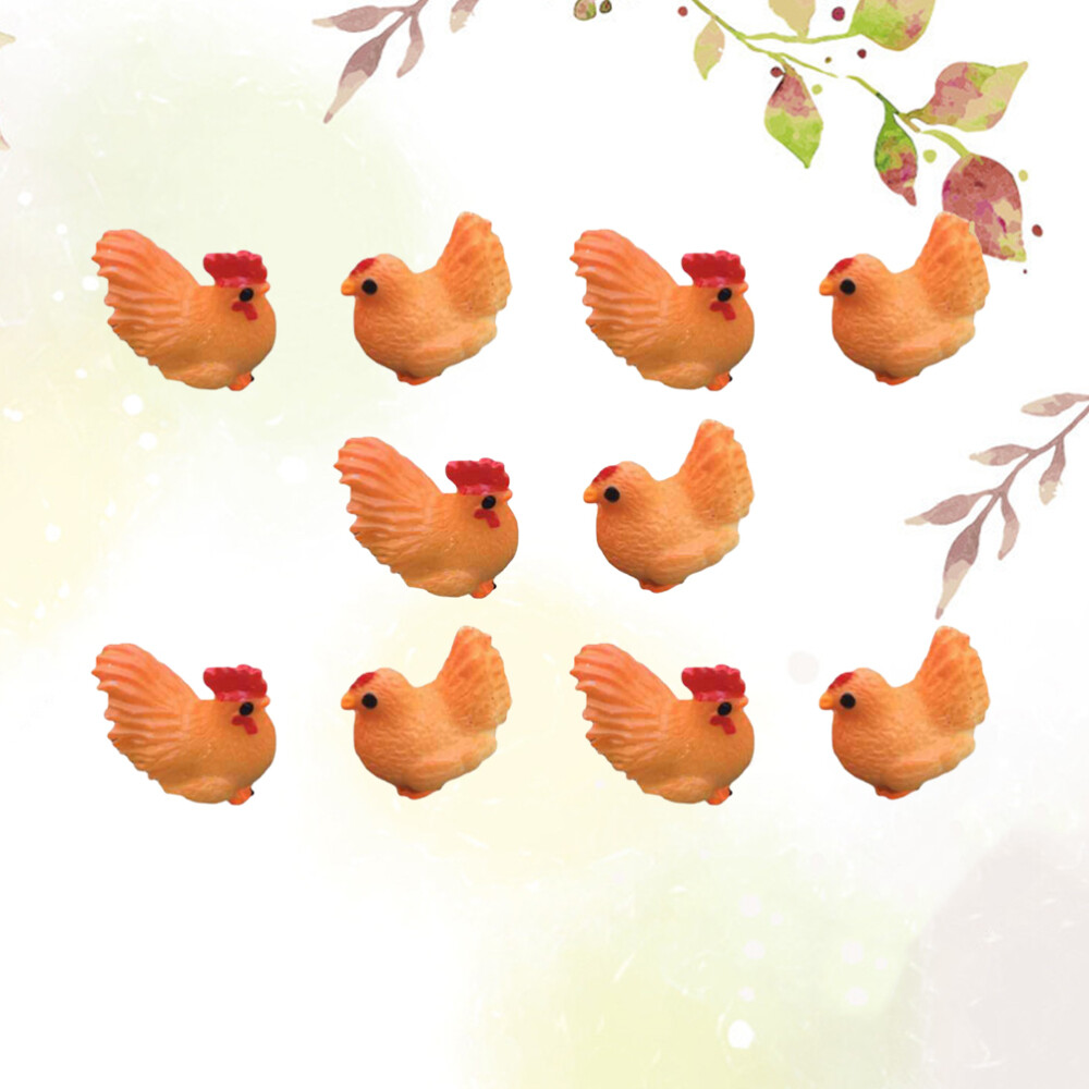 10 Pcs Mini Chicken Figurines Table Top Decor Micro Landscape Adornment