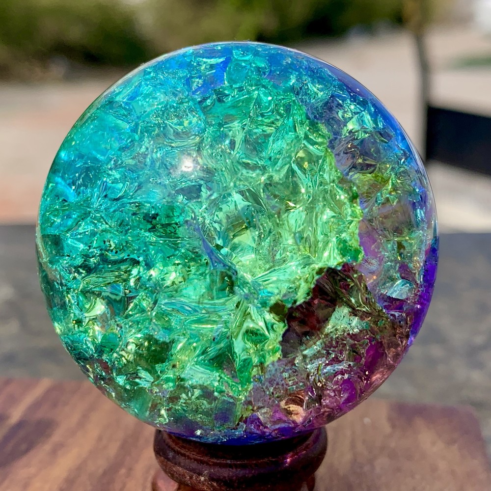 167G Natural Titanium Rainbow Quartz sphere Crystal ball Healing
