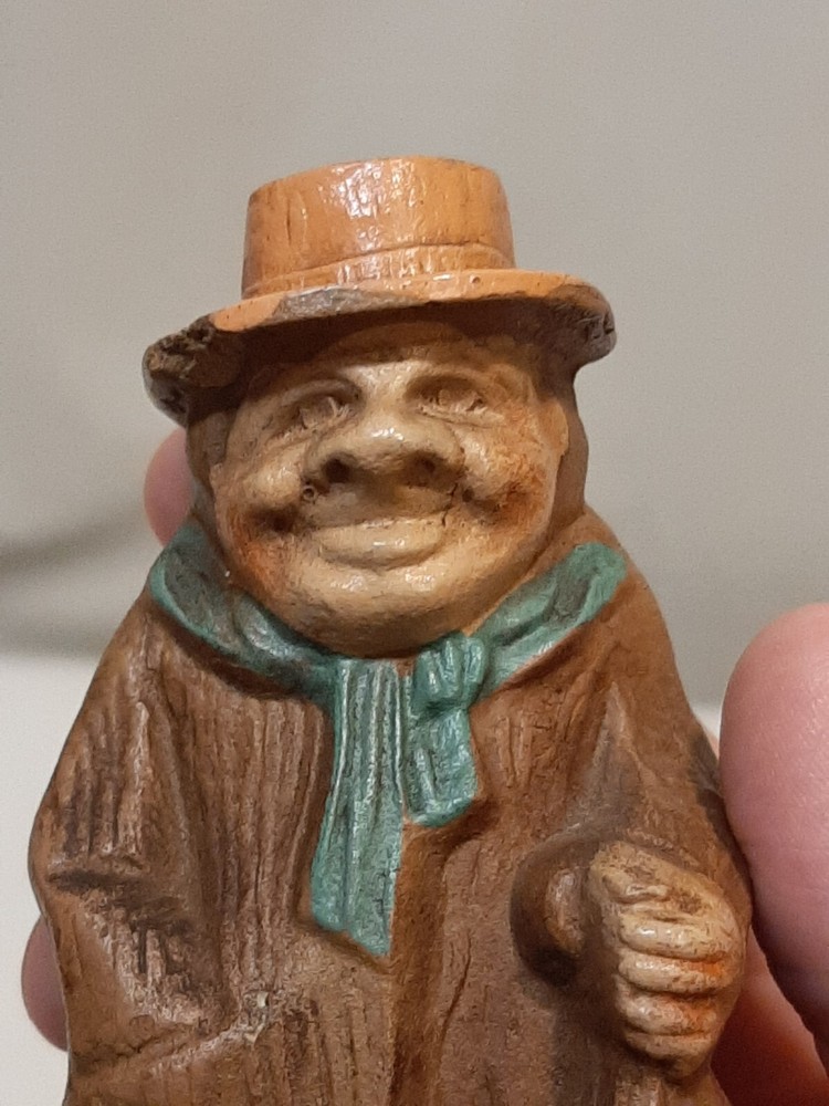 Vintage Hand Carved Wood Art Grandpa Umbrella Top Hat Burl Folk Art MCM 1940s