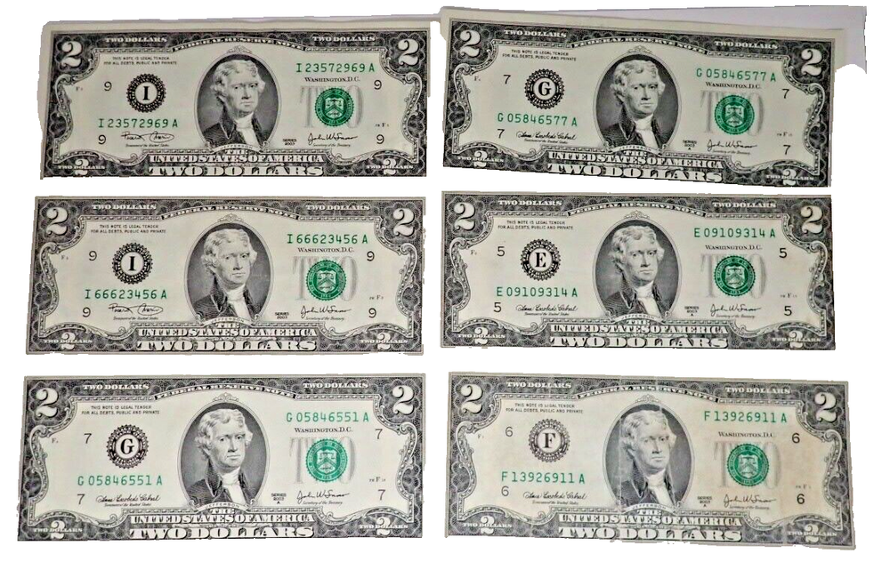 $2 USA Green Seal Banknote Lot - 29 Total Banknotes Dated 1976 to 2017