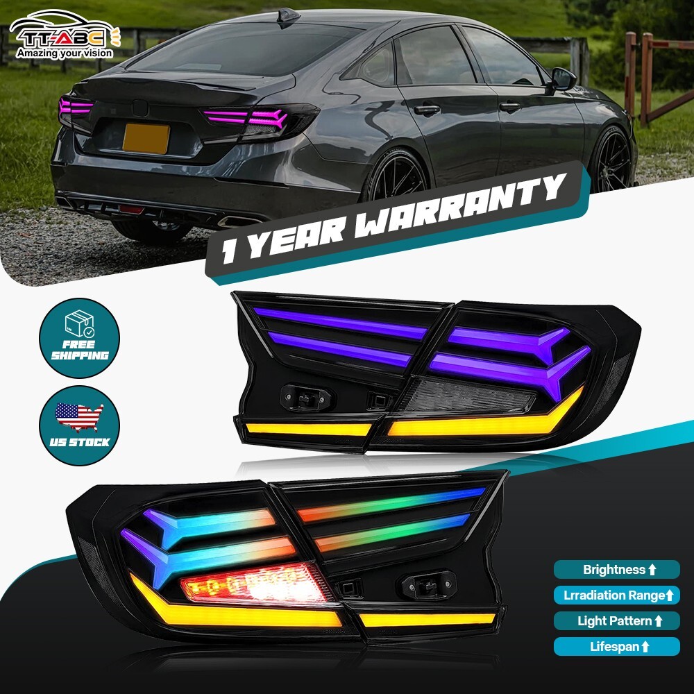 2018-2022 Honda Accord Sedan RGB LED Animated Tail Lights Assembly Pair  