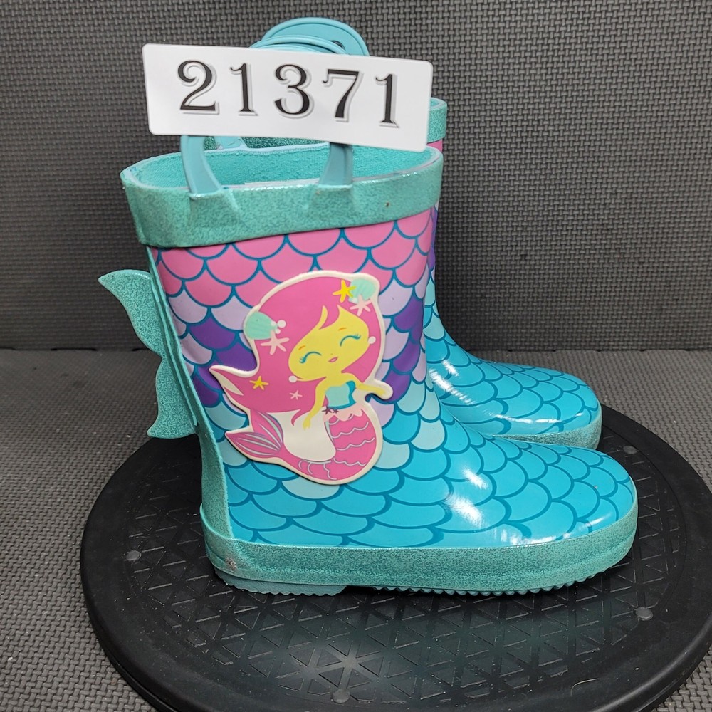 Mark Mermaid Rain Boots for Toddlers Size 9 Blue Pink Synthetic Waterproof Booties  -image