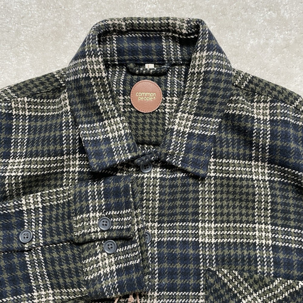 Common People Granby Luxe Hybrid Overshirt Large Adam Green/Navy Plaid Shirt New