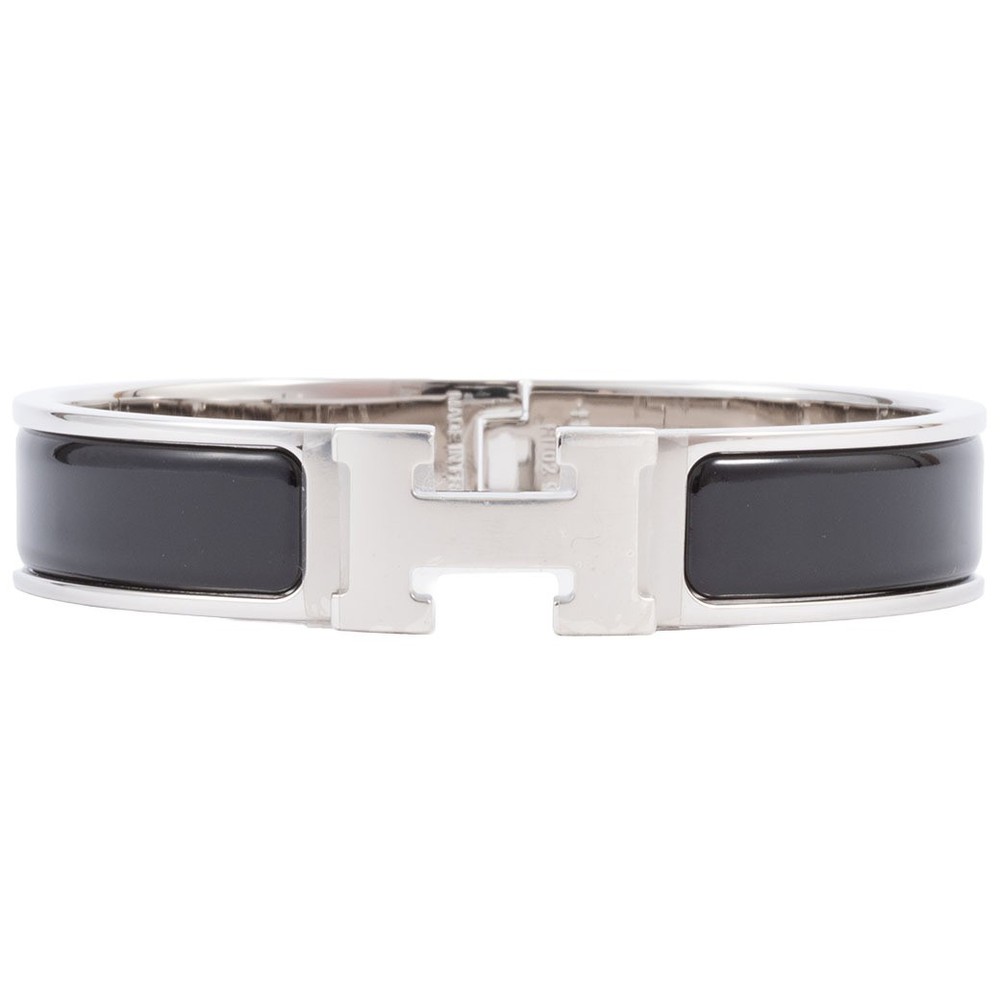 Hermes Clic H Black Enamel Bracelet Metal Bangle H700001 FP01PM 88225