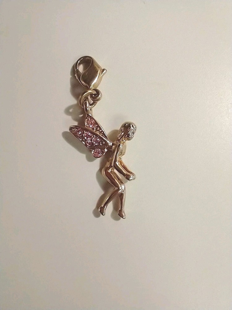 Vintage Kirks Folly Gold Tone Fairy w Pink Crystal Wings Charm Retired