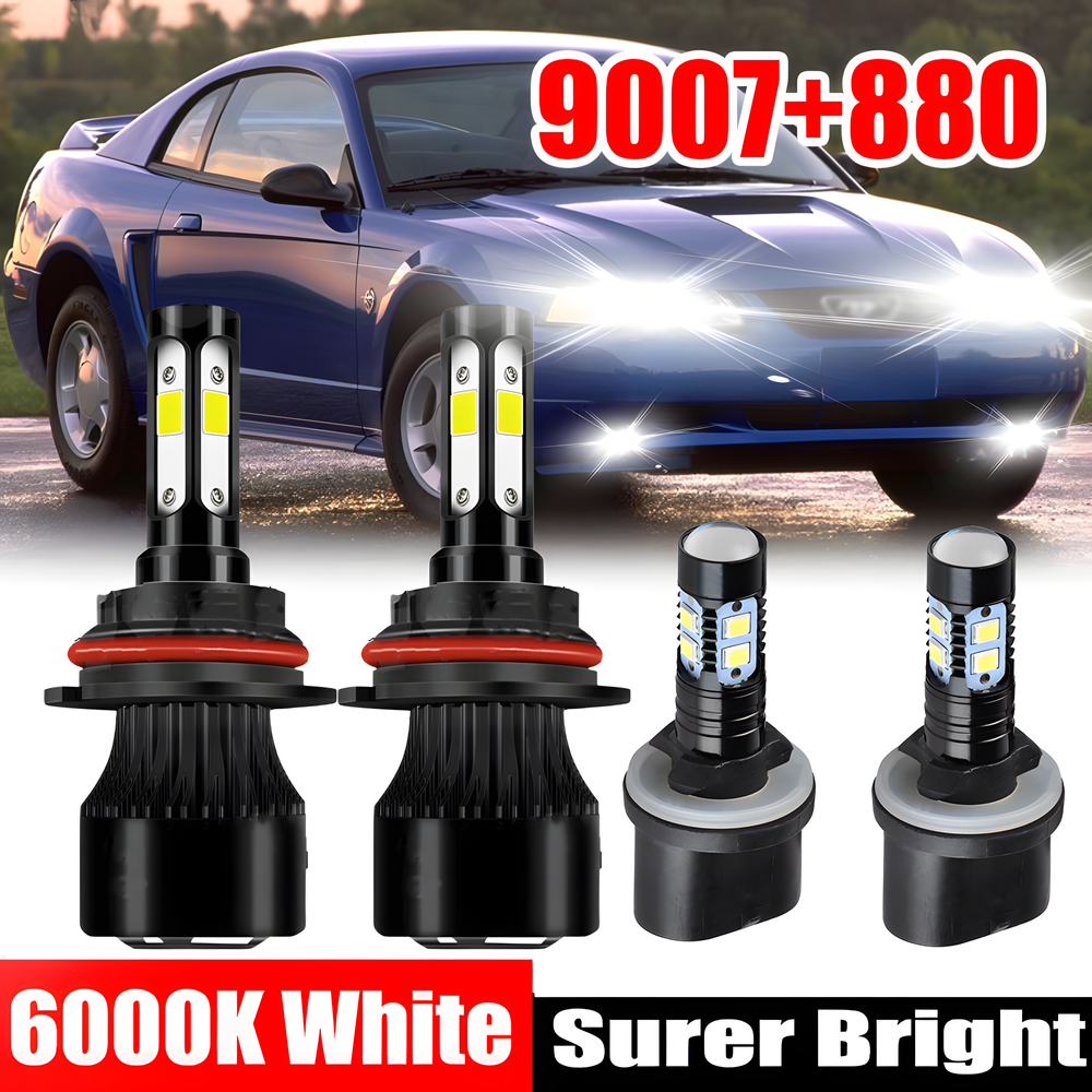 For Ford Mustang 1994-2004 6000K LED Headlight High Low Fog Light 4X Bulbs Combo