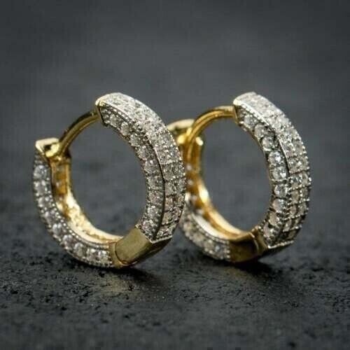 2.50 Ct Round Cut Simulated Diamond Huggie Hoop Earrings 14K Yellow Gold Plated
