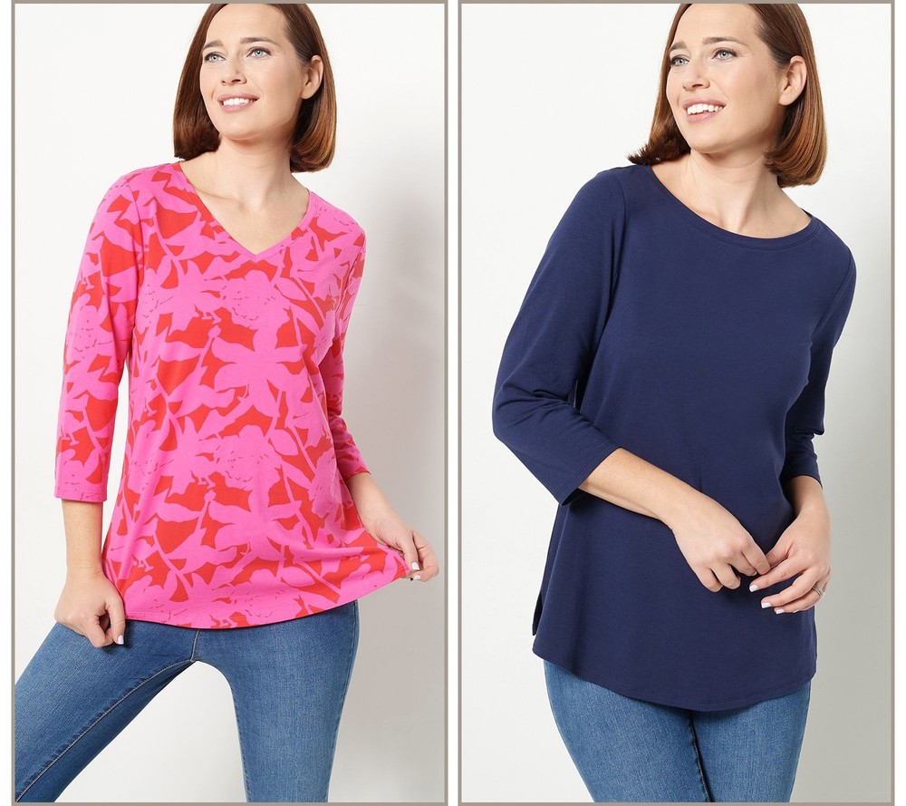 Belle by Kim Gravel Women's Top Sz 2XS (XXS) TripleLuxe Knit -Sleeve Pink