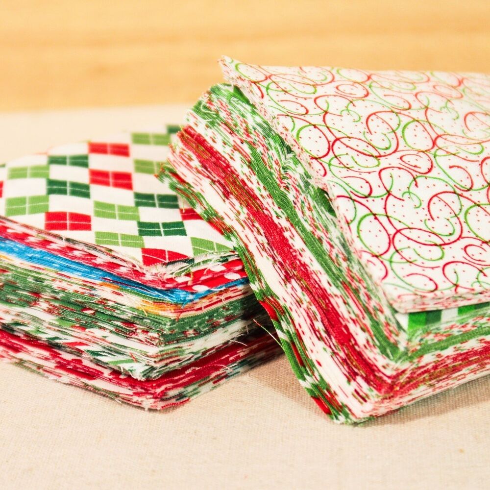 60 Charm Squares Pack Cotton Christmas Fabric Quilted Fabric DIY Holiday Sewing