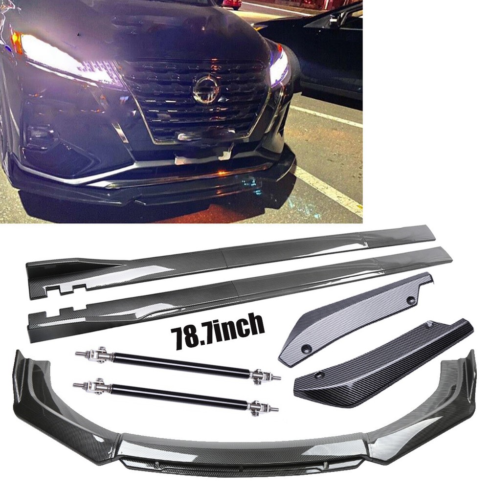 For Nissan Kicks PCS Carbon Fiber Side Skirts Rear Front Bumper Lip Splitter Rod