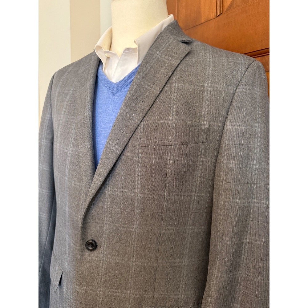 Michael Kors Windowpane Sport Coat Mens 42L Gray Two-Button Blazer Jacket