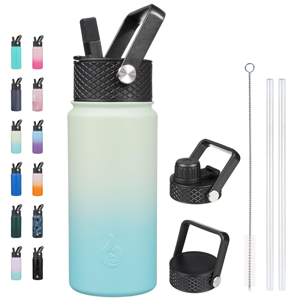 BJPKPK Insulated Water Bottles with Straw Lid 18oz Stainless Steel Metal Wate...