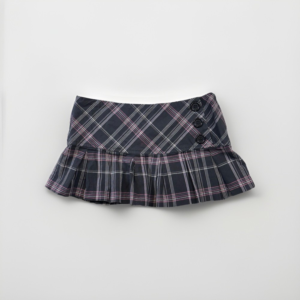 Vintage Y2K Charlotte Russe Low Rise Micro Mini Pleated Skirt Size XS Gray Plaid