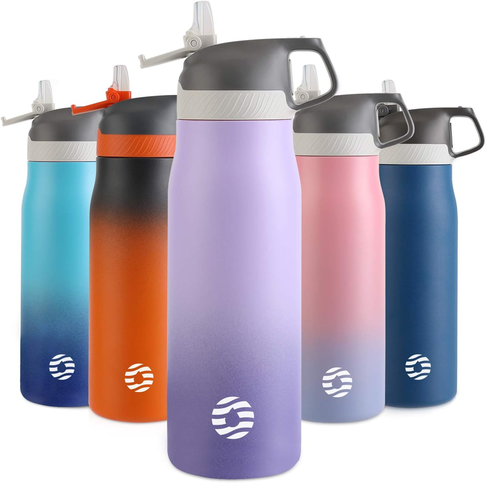 Fjbottle Insulated Water Bottle with Straw Lid 20 Oz - 24 Oz Double Wall Vacuum
