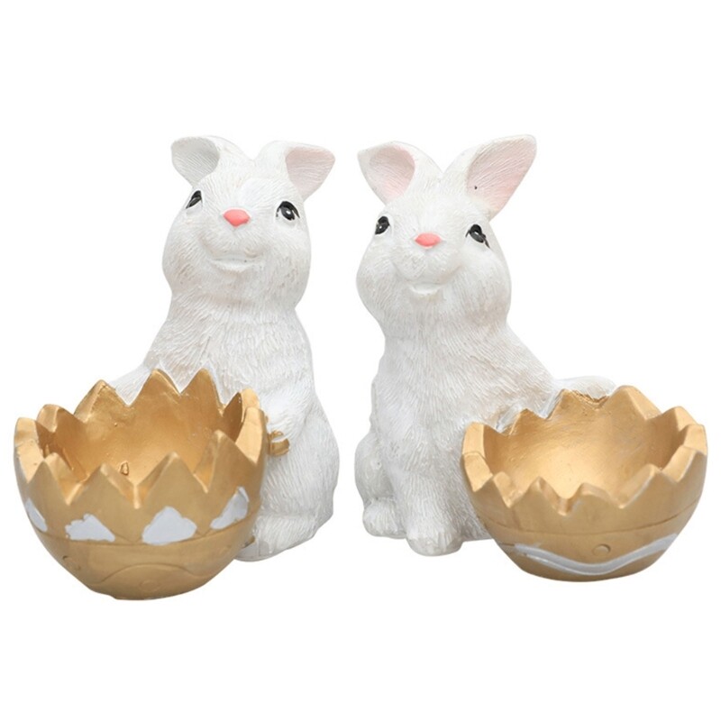 2pcs Resin Easter Rabbit Figurines for Spring Garden & Home Decor