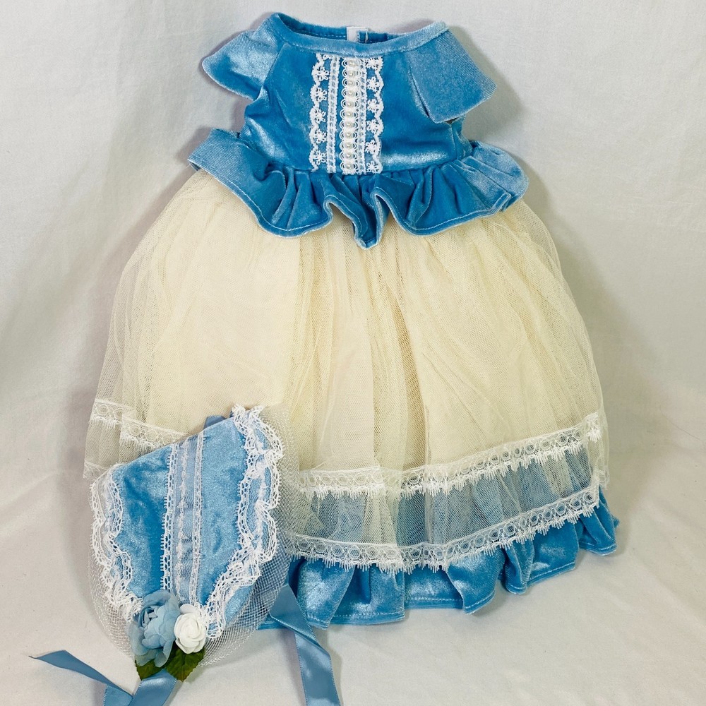 Colonial/Regency Gown: Blue Velvet Dress/Hat Outfit for 18