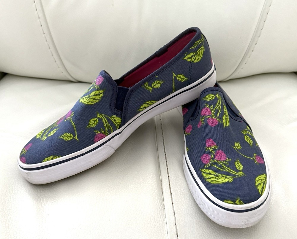 NIB-KEDS Women Size 9 Double Decker  Slip Canvas Fruit Navy Sneakers-B300