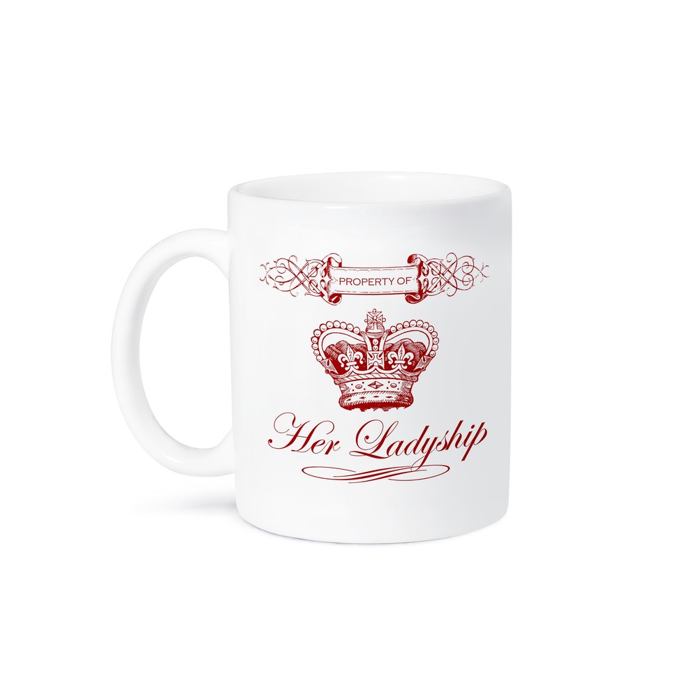 3dRose, Funny Property of Her Ladyship Aristocratic Crown and Scroll in Red, Mug