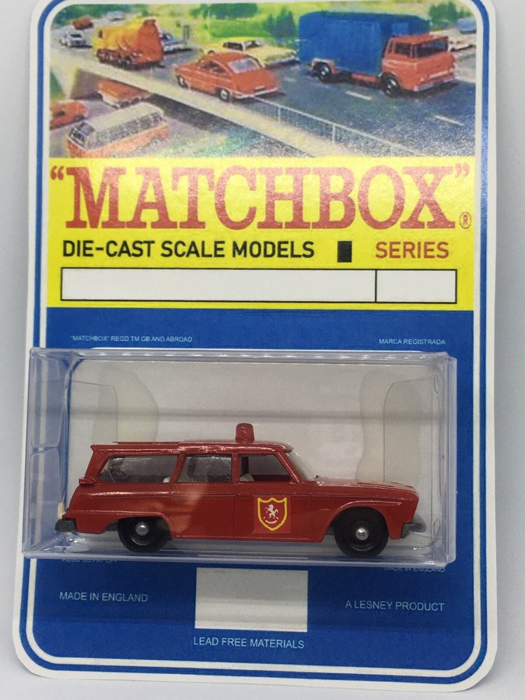 Vintage Lesney Matchbox 42 Custom Studebaker Fire Chief Car In Blister Pack.