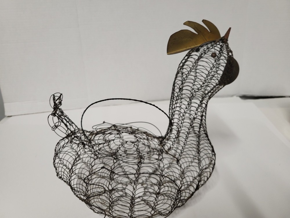 Cesta de huevos de pájaro pavo pollo alambre campo francés vintage con tapa y mango