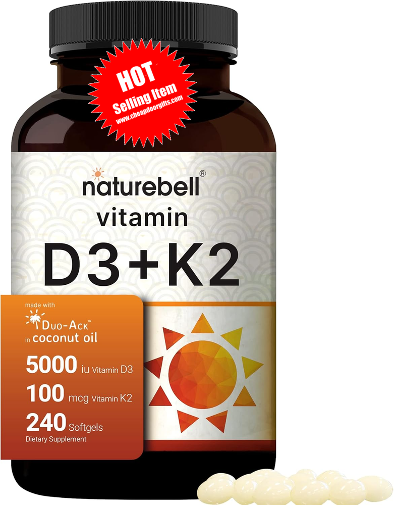 NatureBell D3 5000 K2 (MK7) with Virgin Coconut 240 Count (Pack of 1)
