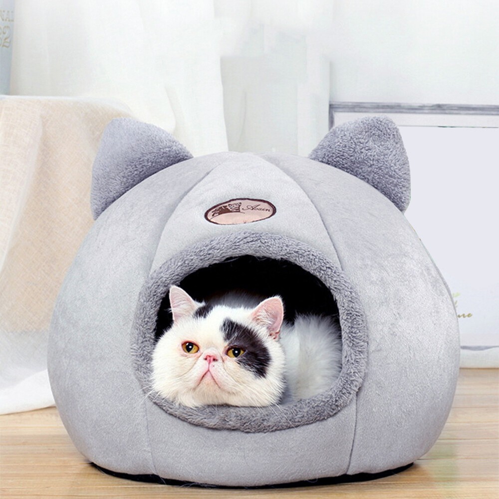 Semi-enclosed Cat Mat Basket Breathable Soft Cute Pets Tent Plush for Small Dogs