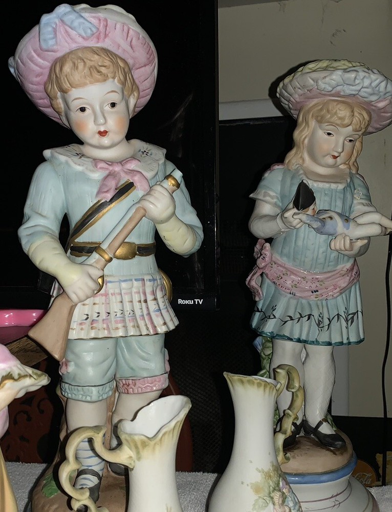 Antique Bisque Boy & Girl Figurines  16.5