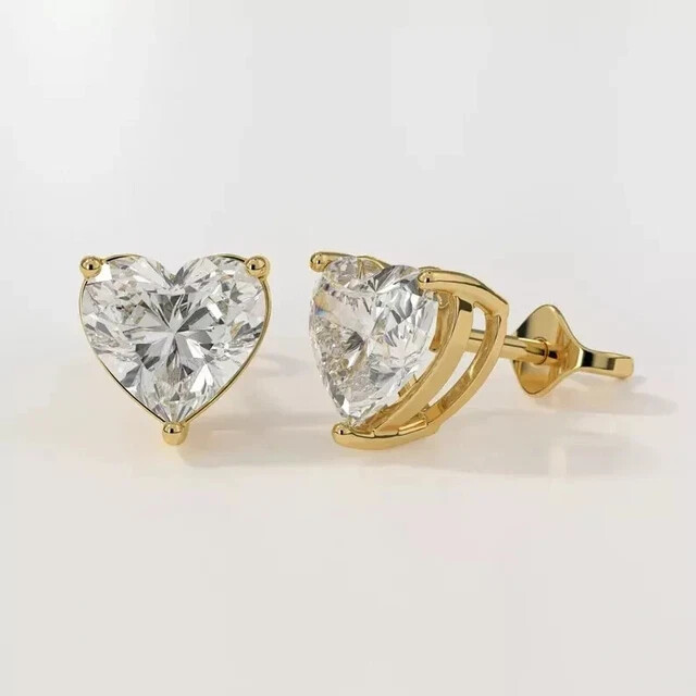 2 Ct Heart Cut Moissanite Stud Earrings in 14K Yellow Gold Plated Gift