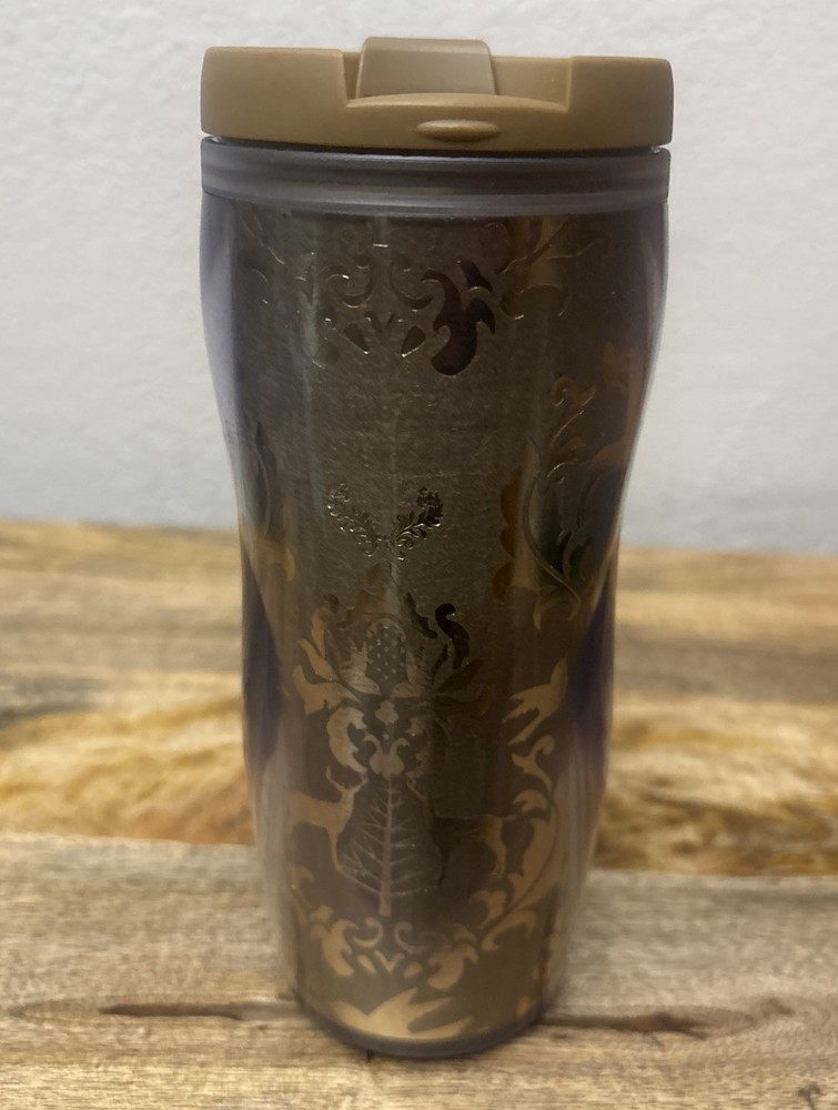 Starbucks Coffee 2008 Gold Holiday Travel Tumbler Cup 12 Oz