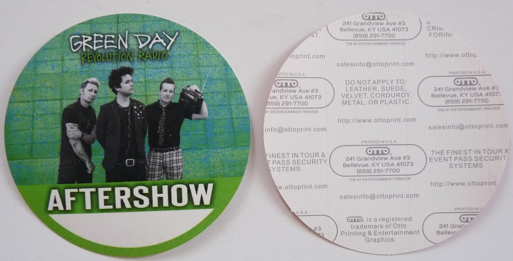 Green Day Revolution Radio Tour Concert Dark Green After Show Backstage Pass D4