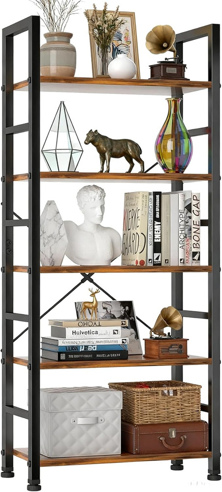 5 Tier Bookshelf, Free Standing Wooden Bookcase with Open Storage Shelves with M