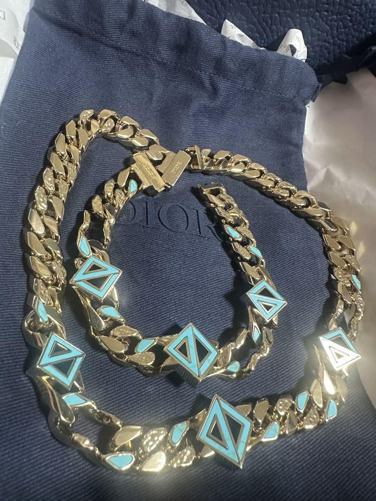 Christian Dior Cd Diamond Chain Link Necklace Bracelet