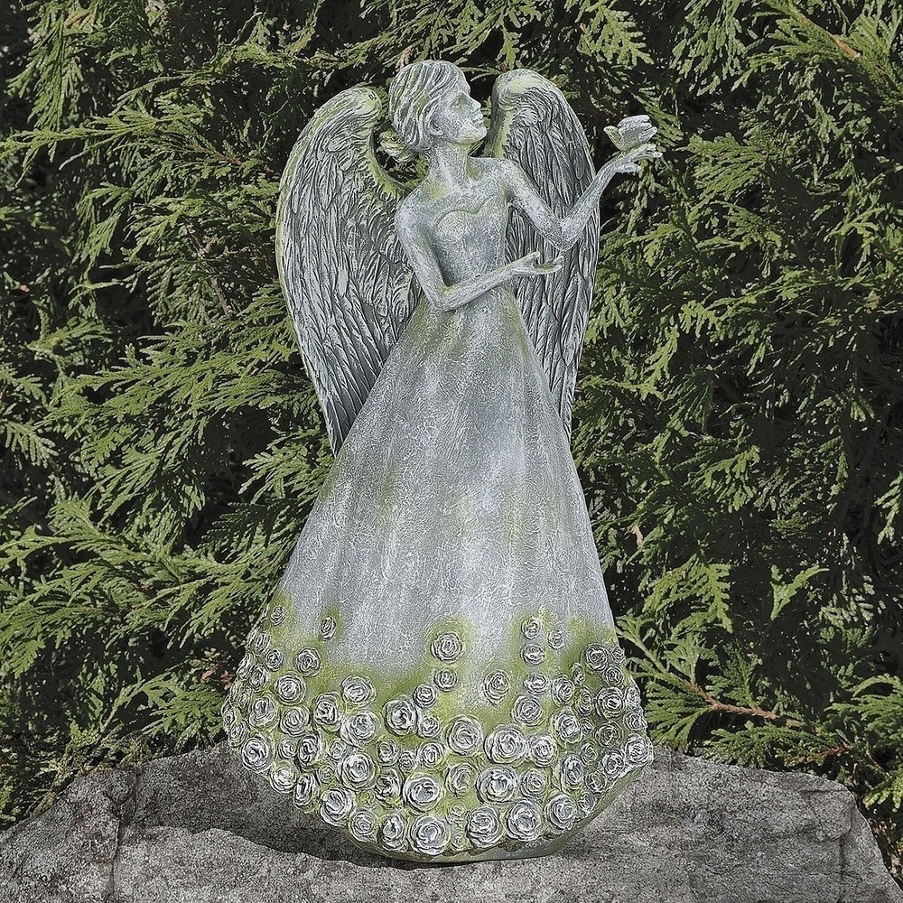 ELEGANT ANGEL WITH DOVE GARDEN STATUE