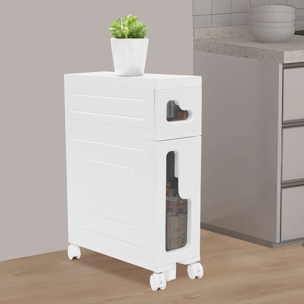 Slim 22in White Bathroom Storage Cabinet Narrow Floor Towel Organizer Sideboard