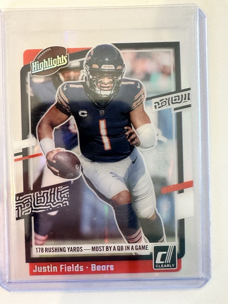 Justin Fields #/25 2023 Panini Clearly Donruss Football Highlights Silver