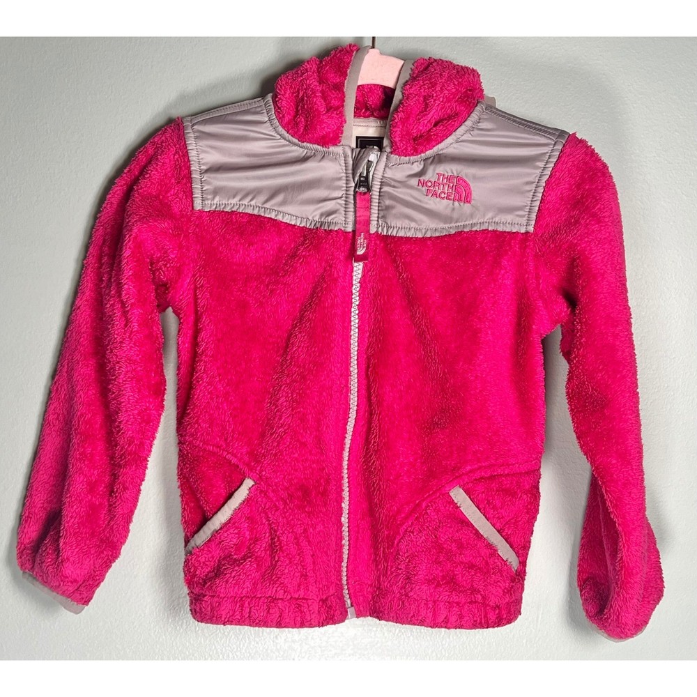 The North Face Toddler Girl Fleece Zip Hoodie Jacket Hot Pink Gray  4T