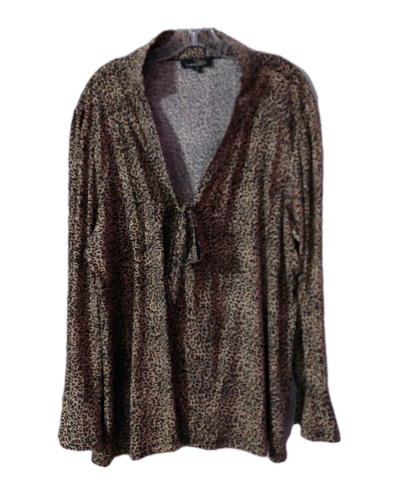 Suzanne Betro Womens Shirt Size 4X Leopard Print V-Neck Blouse Tunic