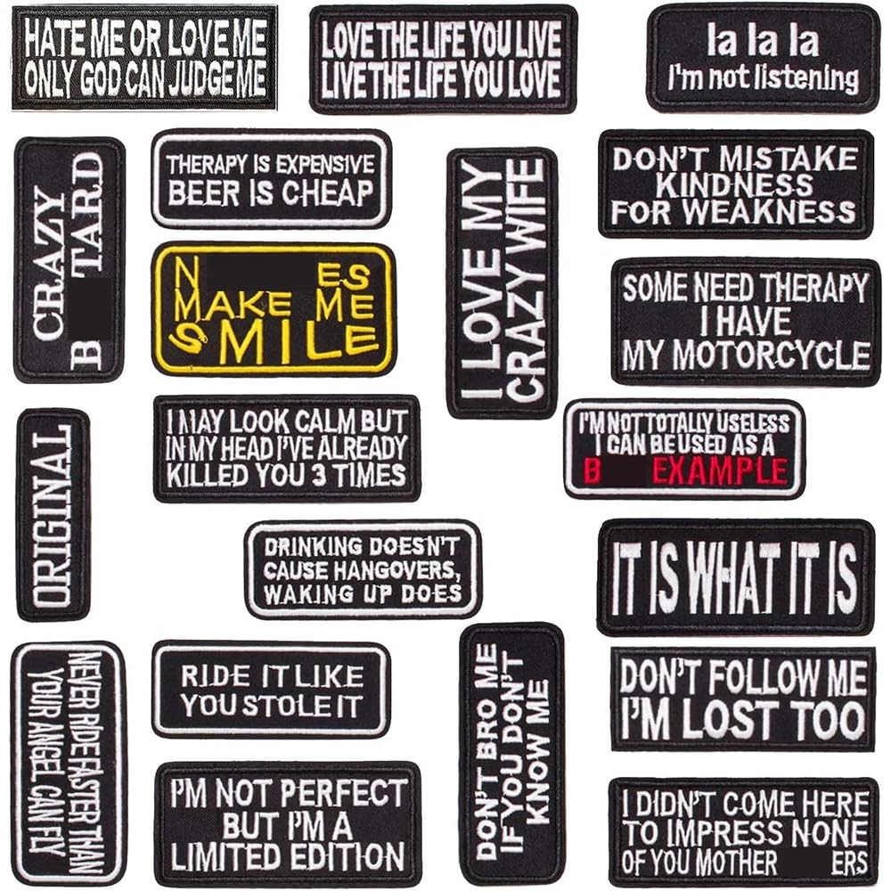 U-Sky Sew or Iron on Patches, Mix Pack 20pcs Funny Patches Letter for Motorcy...