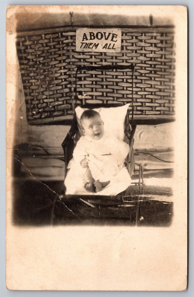 RPPC J. A. Marsh Jr. Stroller Baby Studio Pose C1910s Real Photo Postcard AB18
