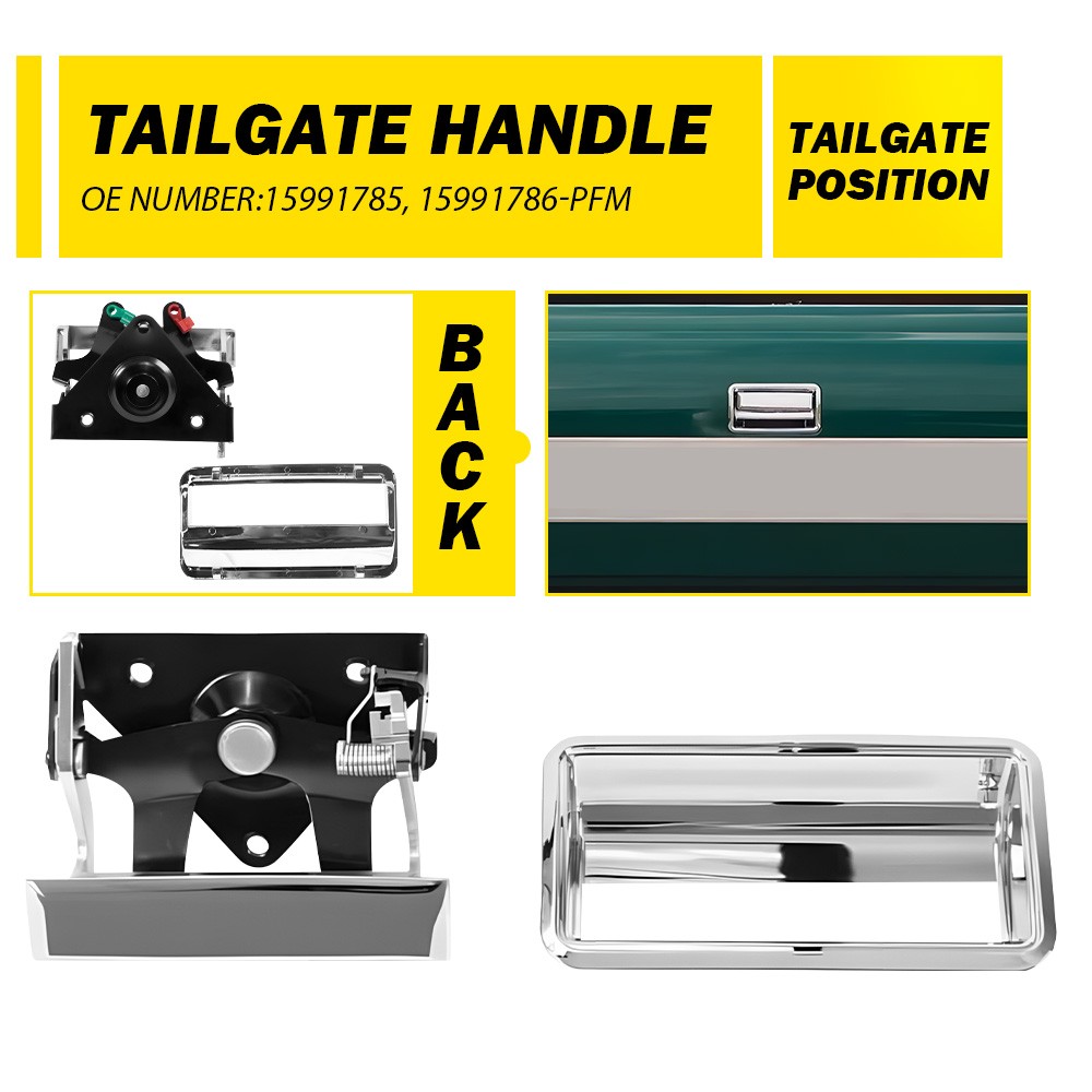All Chrome Tailgate Tail Gate Handle & Bezel Set for Chevy C/K Pickup Truck M