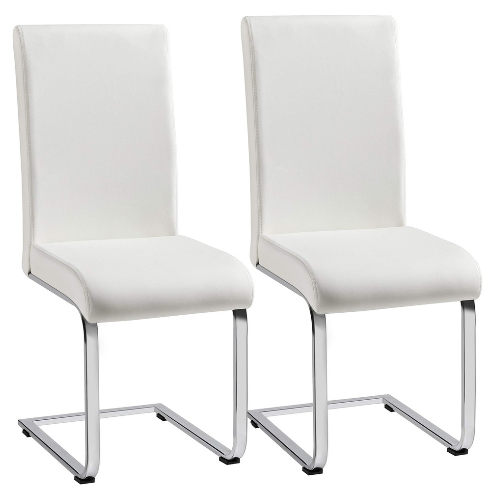 Set of 2 Dining Chairs Modern Kitchen Chairs High Back Faux Leather Dining Ro...