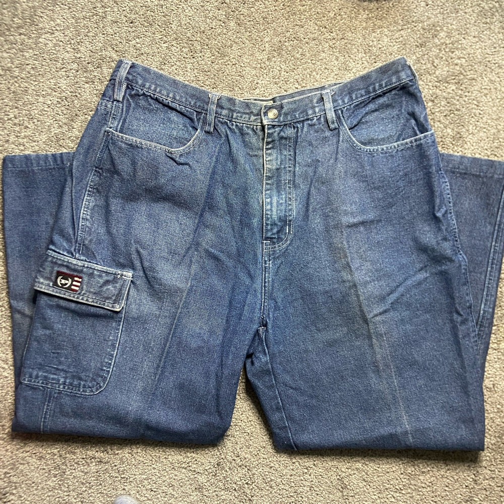 Vtg Phat Farm Carpenter Cargo Jeans 38x27 Wide Leg Hip Hop Baggy Y2K 00s